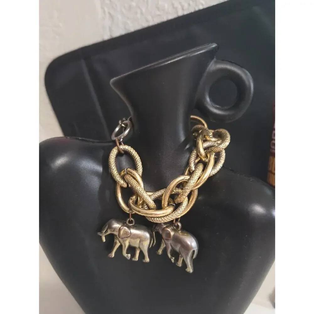 Banana Republic Gold-Tone Elephant Link Bracelet 8 In